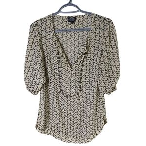 Angie Horseshoe Novelty Print Studded Blouse Sheer Size Large‎